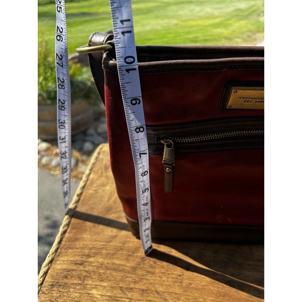 Tignanello Red Brown Genuine Leather Crossbody Shoulder Bag Purse Organiser VTG